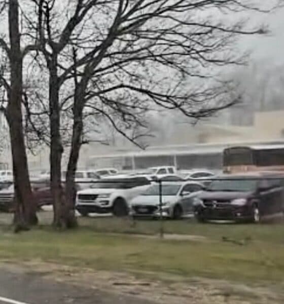 Beechwood Elementary at the height of the storm. Screengrab from live video by David Day