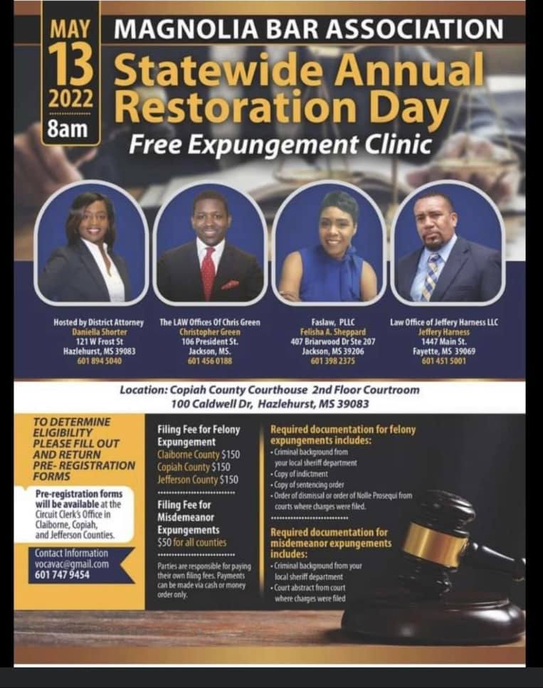 Magnolia Bar Statewide Annual Restoration Day expungement clinic