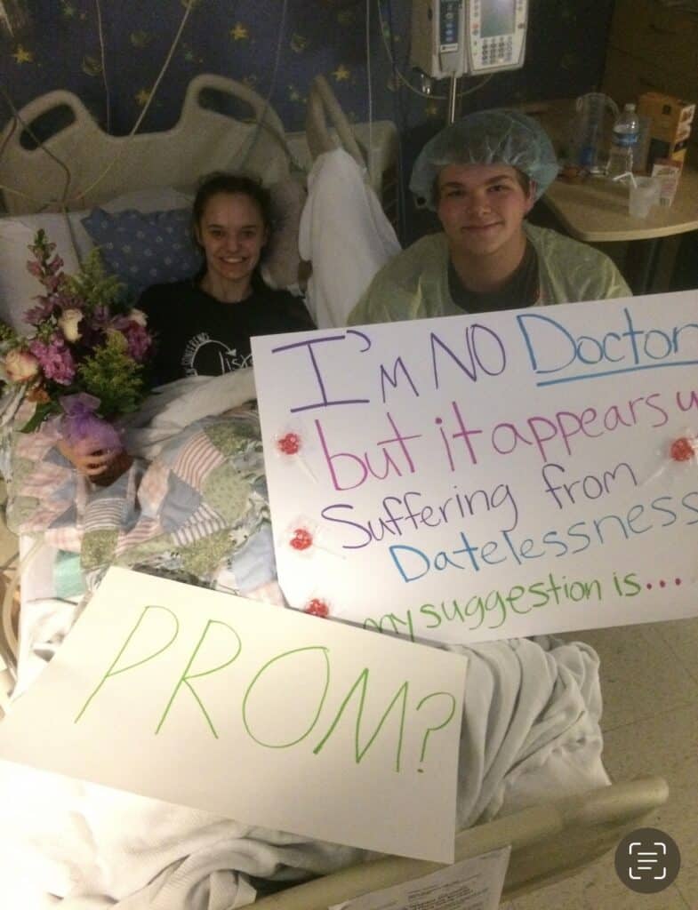 Abby McCardle smiles after a prom-posal during her hospital stay.