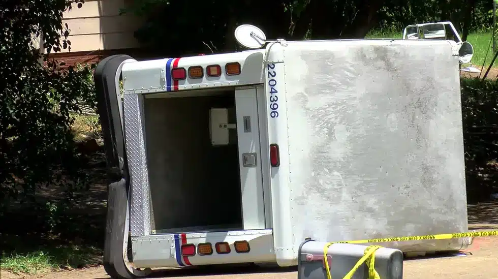 mail truck turned over