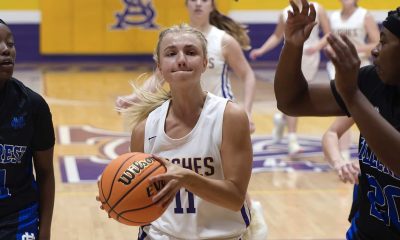 Olivia Larsen playing basketball