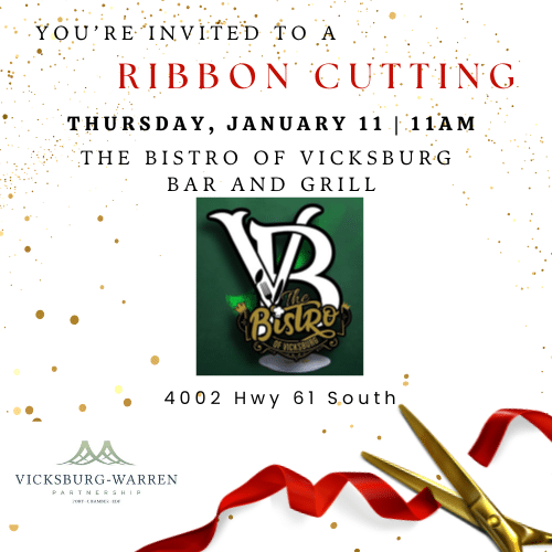 Ribbon cutting flyer for The Bistro of Vicksburg Bar and Grill