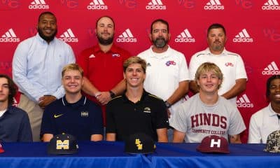 L-R Conner Watkins, Cole Autrey, Brooks Willoughby, Cade Fairley, Ryan Nelson. Standing L-R AD James Lewis, Coach Jake Parker, Coach Randy Broome and Coach Derrick Dewald: Photo by Richard Miller