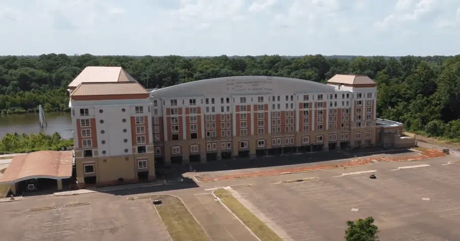 drone shot of abandoned Grand Casino in Tunica Mississippi