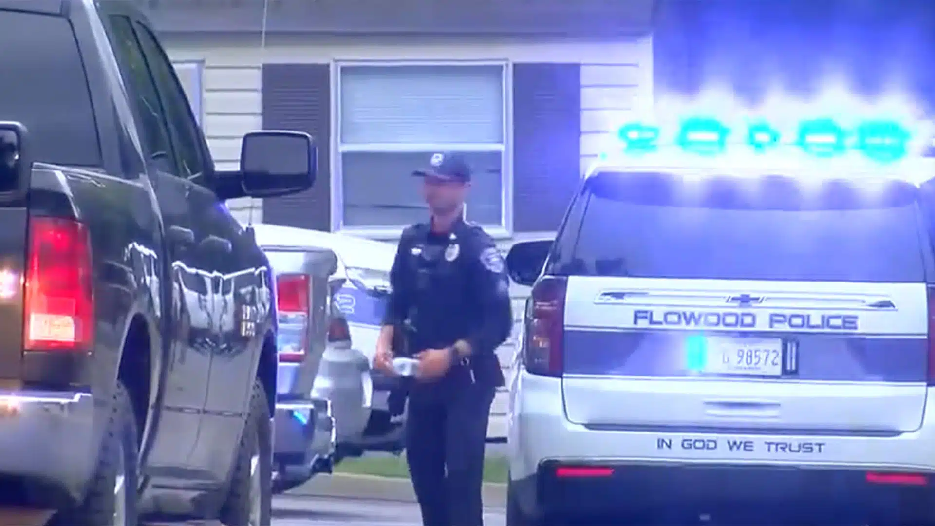 Flowood police officers at the scene of an officer-involved shooting, with police vehi — officer-involved shooting Flowood