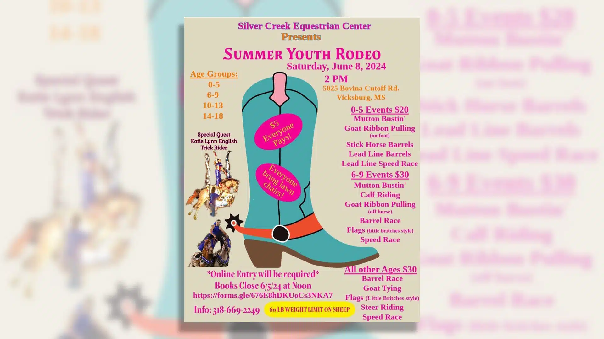 Promotional flyer for the Youth Rodeo in Vicksburg featuring event details and activities.