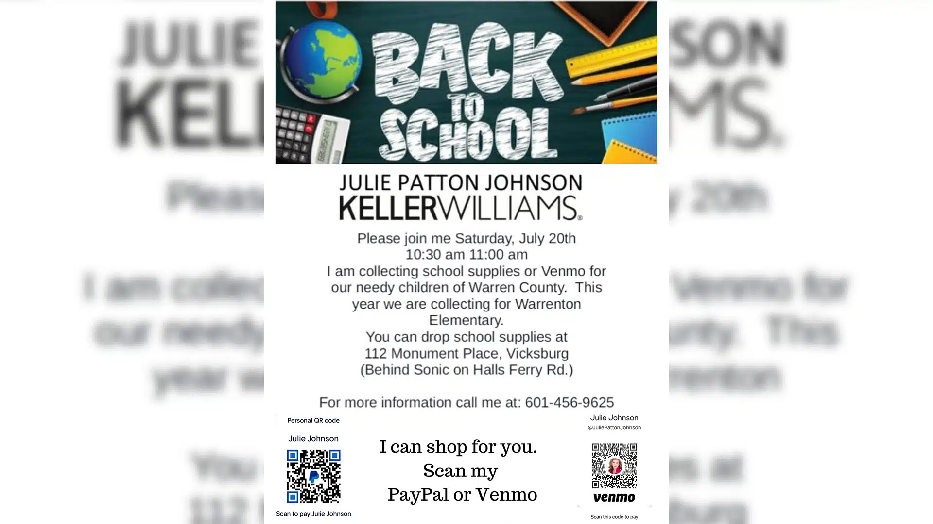 Back to School Drive Julie Patton Johnson Flier