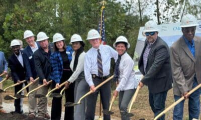Jail ground breaking with shovels