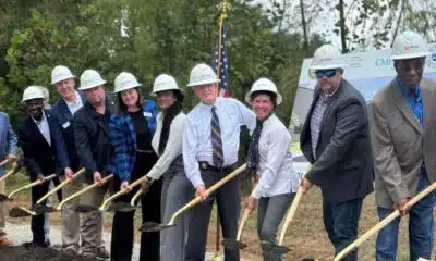 Jail ground breaking with shovels