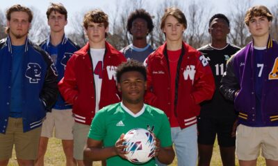 L-R Conley Johnston, Hunter Simms, Jamarian Shelly, Jackson Holden, Gideon Thompson, John Ellis Montgomery. Front-Arthur Davis: Photo by Richard Miller