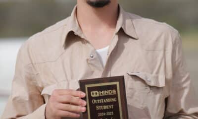 Alan Sanders Hinds CC Aviation Student of the Year holding an award