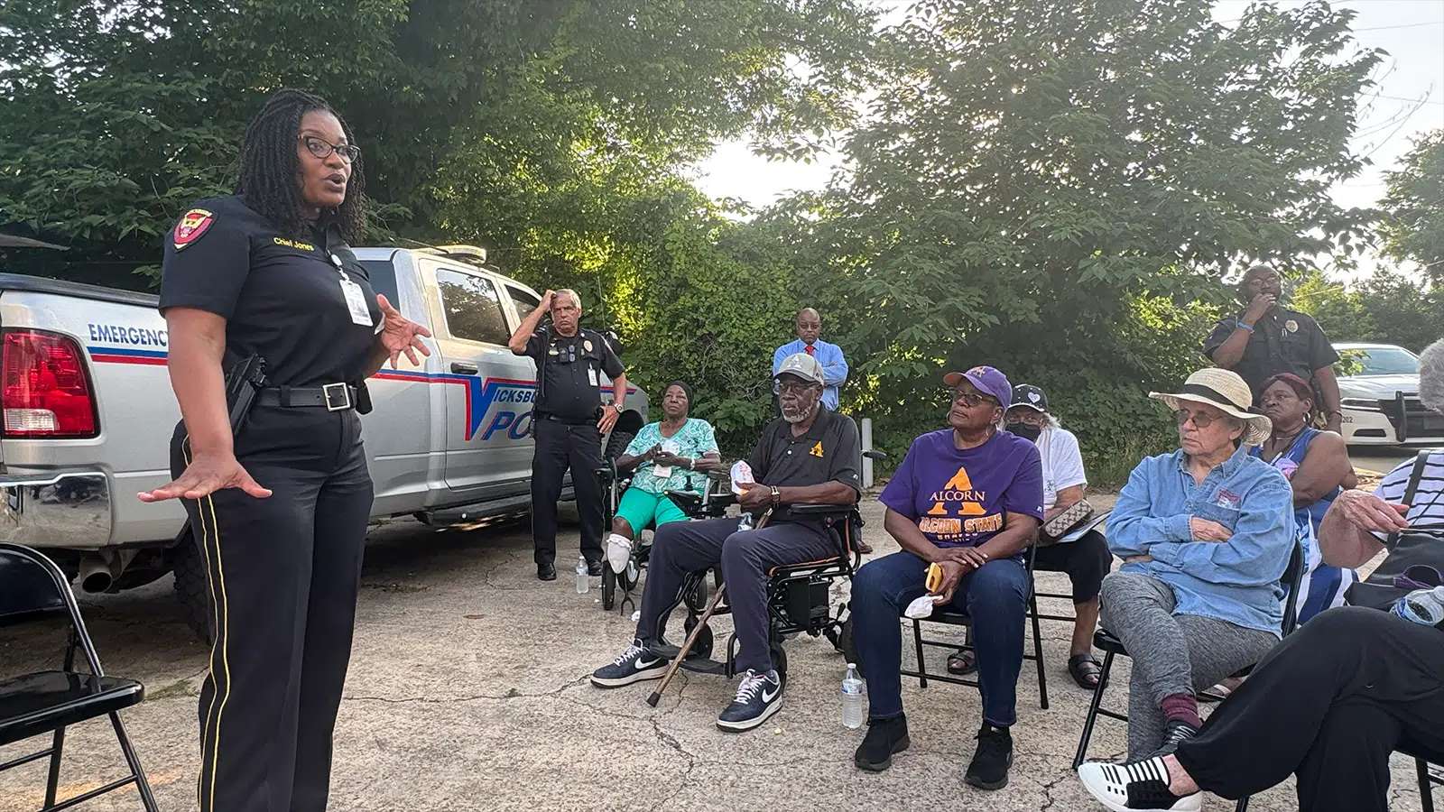 Chief Penny Jones speaks to the South Street neighborhood