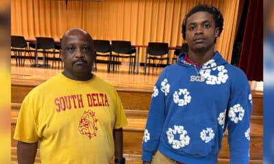 L-R KePatrick Barnes and quarterback Marvin Powell Jr