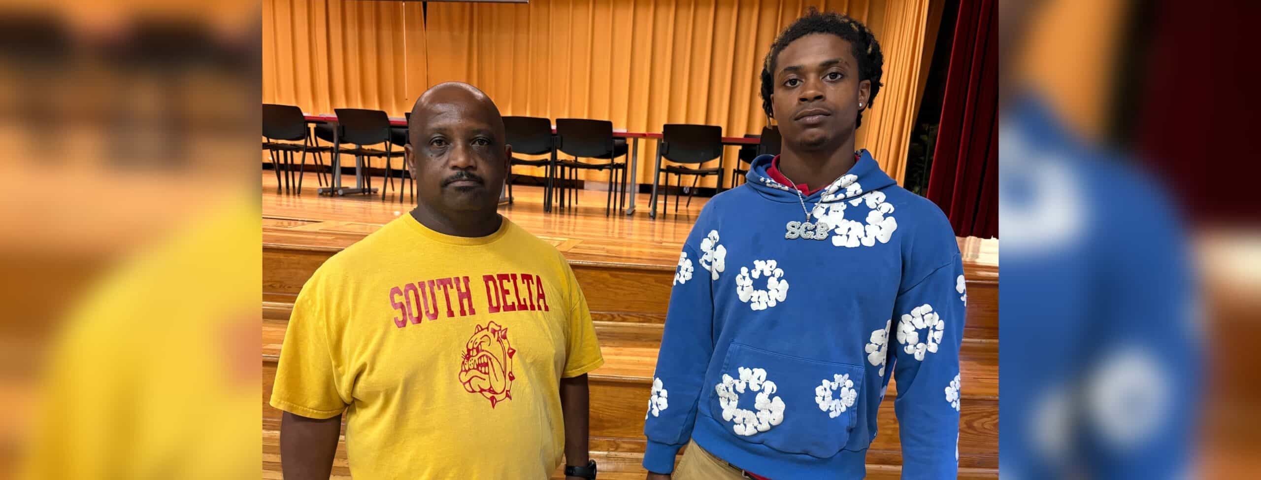 L-R KePatrick Barnes and quarterback Marvin Powell Jr
