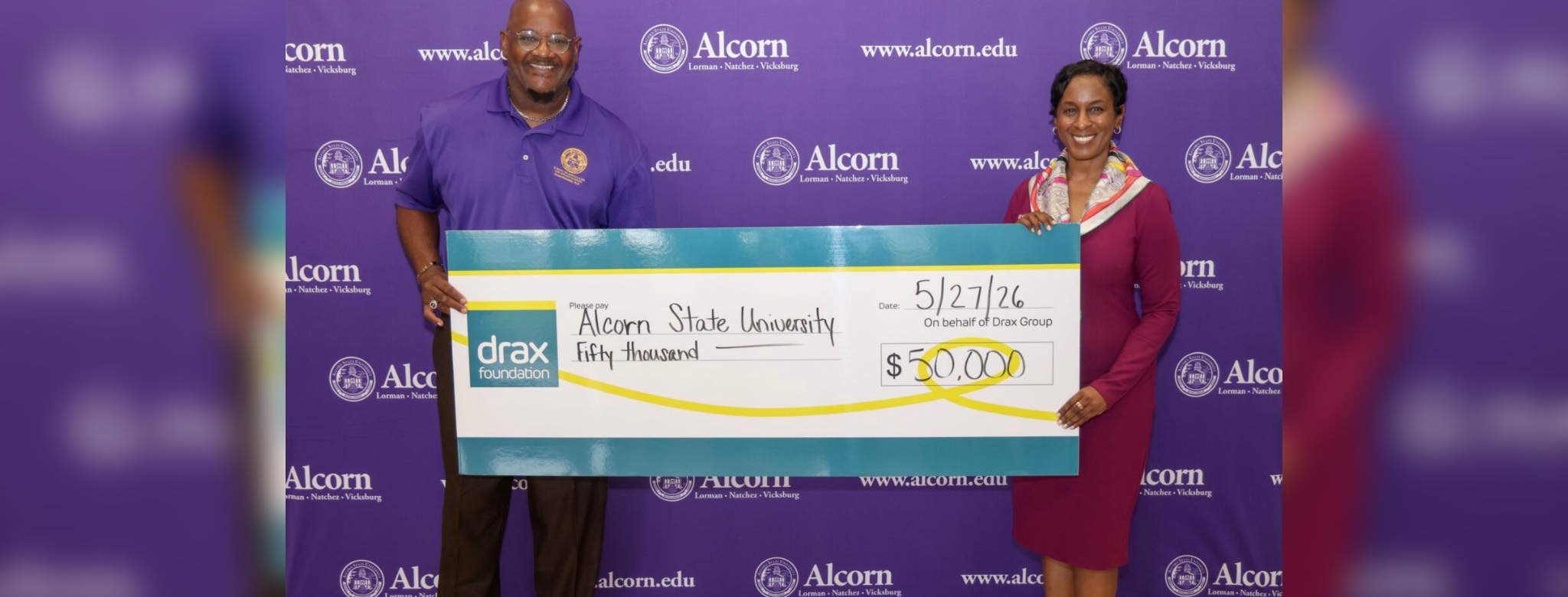 Drax SVP of Corporate Affairs, Deidra Jackson and Dr. Dexter B. Wakefield I, Dean and Director of Land-Grant Programs at CAA. Photo credit: Tommie Green, Alcorn State Division of Marketing and Communication