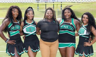 L-R Raylyn Parson (co-captain), Rihanna Ringo (co-captain), Coach Aeriel Stokes, Cedrionna Blackmore (captain), & Xaria Williams (co-captain). Photo by Richard Miller