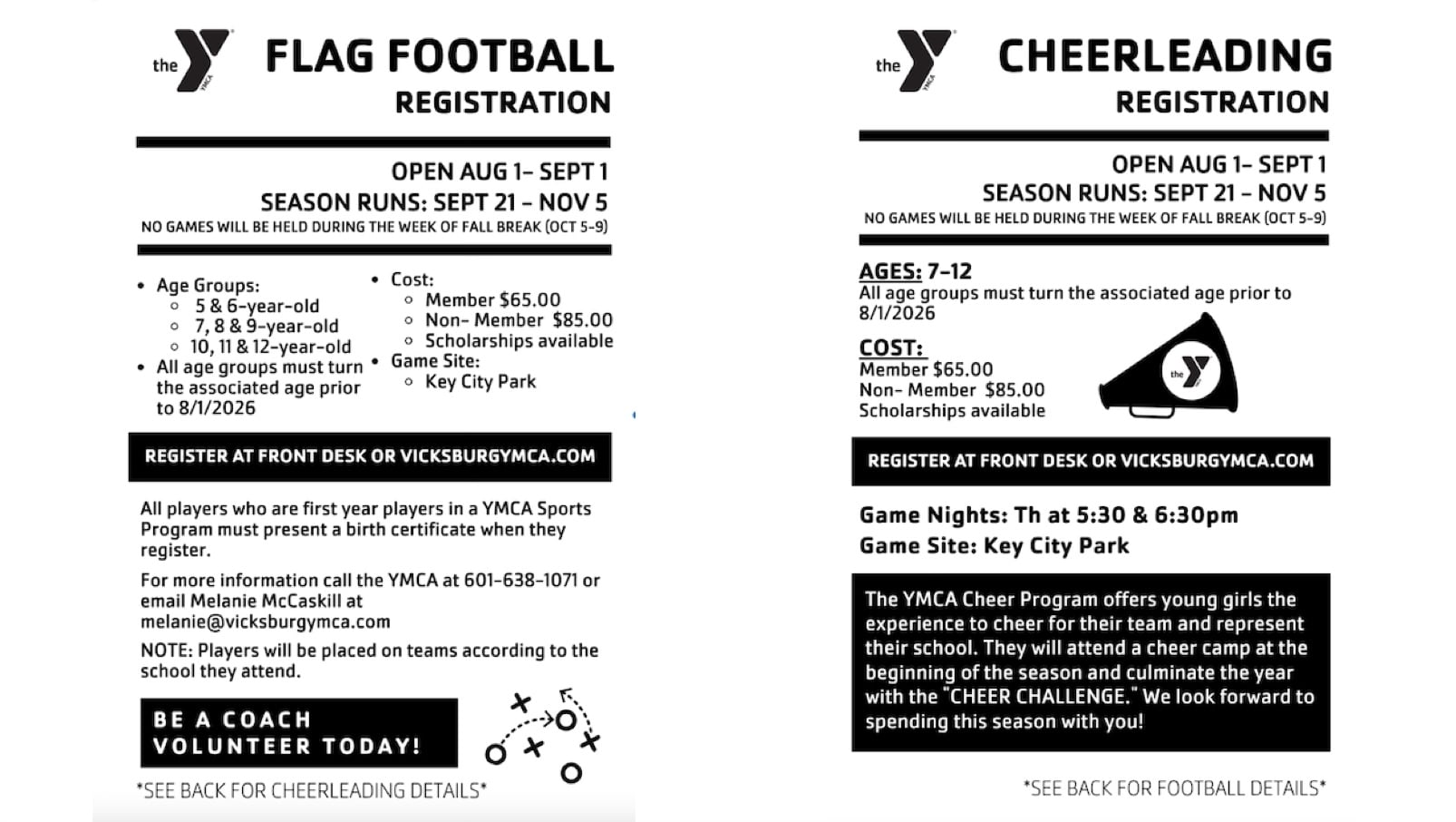 YMCA football and cheer