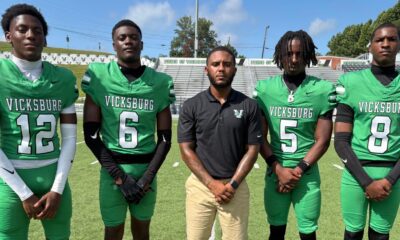 L-R James Warfield, Landon Prentiss, Assistant Coach Paul Wilson Jr., Corbin Walker and Dru Gleese