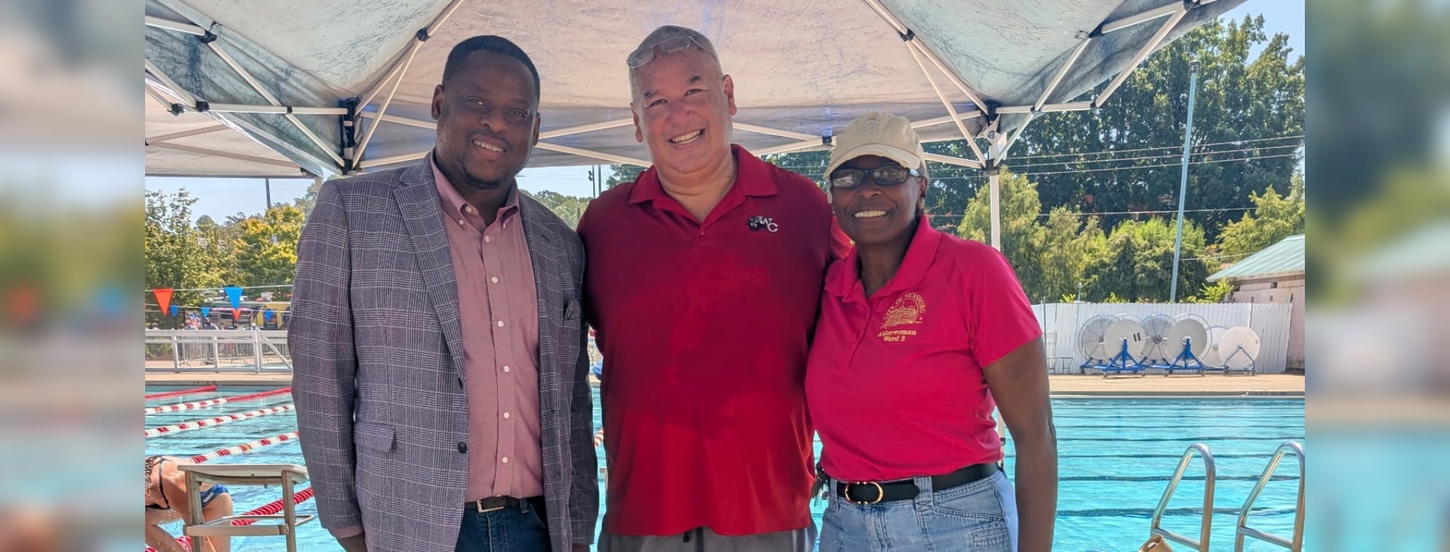 L-R Mayor Willis Thompson, WC Head Coach Terry Wong, and Alderwoman Vickie Bailey
