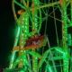 Brightly lit Ferris wheel at night, showcasing vibrant green lights at the Yazoo Fair.