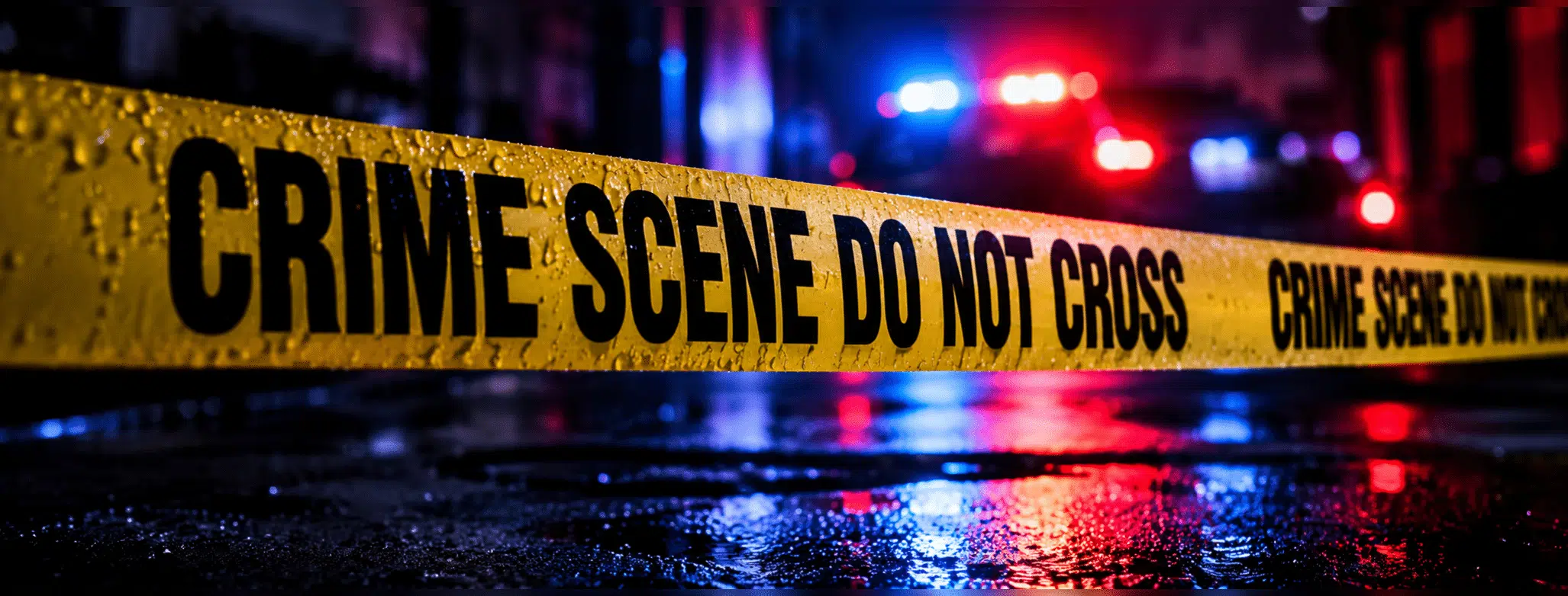 Police tape reading 'CRIME SCENE DO NOT CROSS' at a wet scene with emergency — Teenager shot in Vicksburg on Friday night