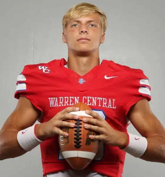 Warren Central quarterback Nash Morgan in red uniform ho — WC defeats Germantown 42-35; Morgan makes Warren County history