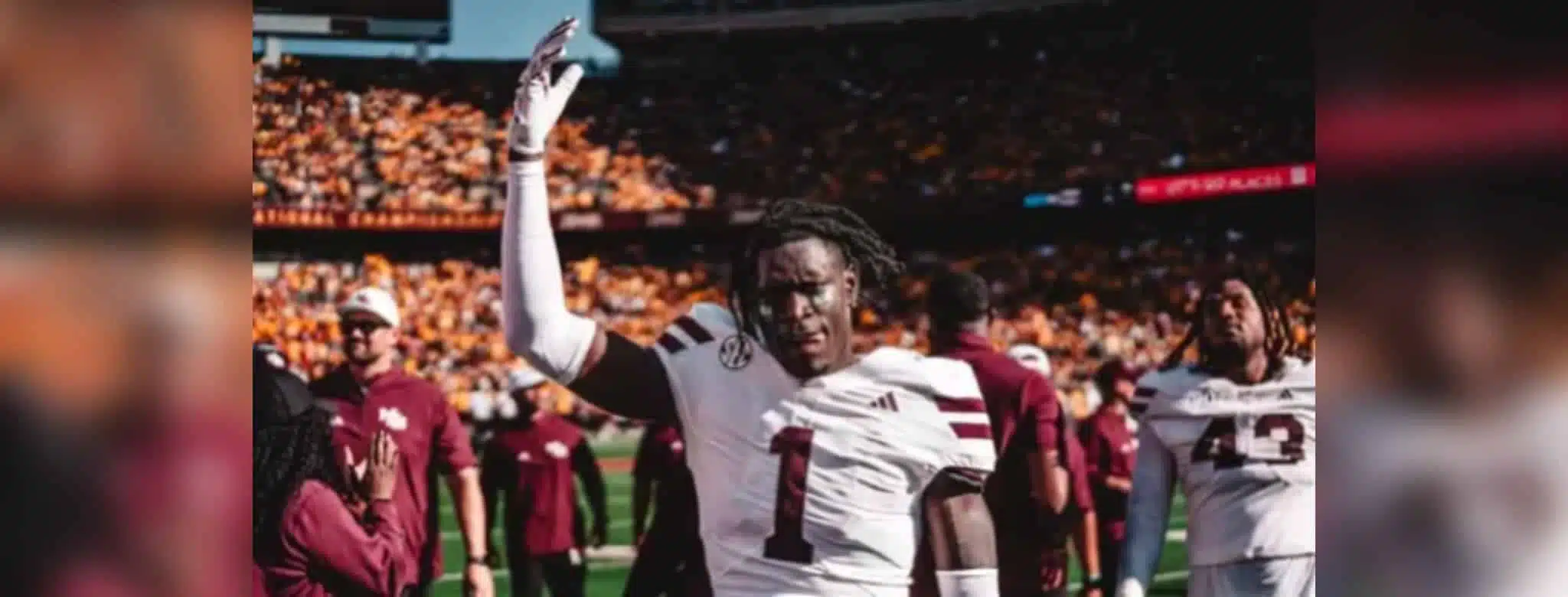 MSU football player celebrating after a touchdown during the game against Minnesota.