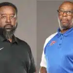 Head coaches Troy Stewart and Keith Williams pose for a photo, both wearing team attire, with serious expressi — Schedules