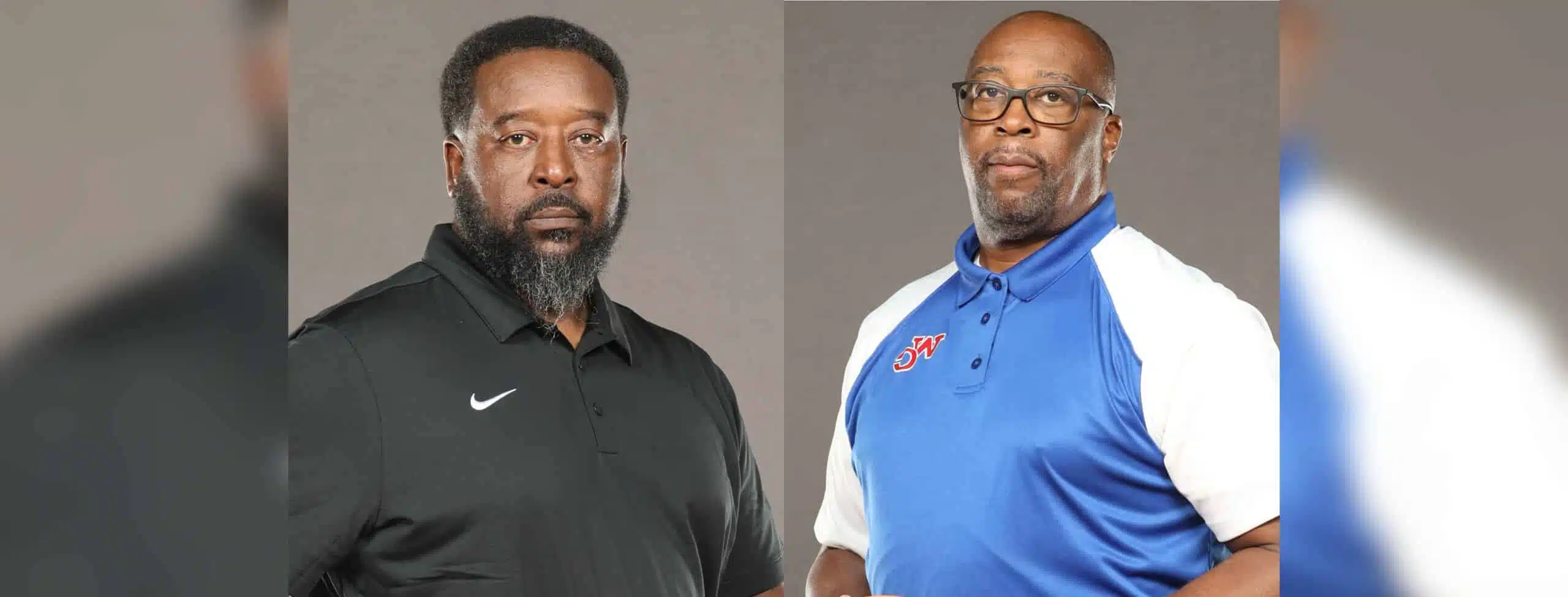 Head coaches Troy Stewart and Keith Williams pose for a photo, both wearing team attire, with serious expressi — Schedules