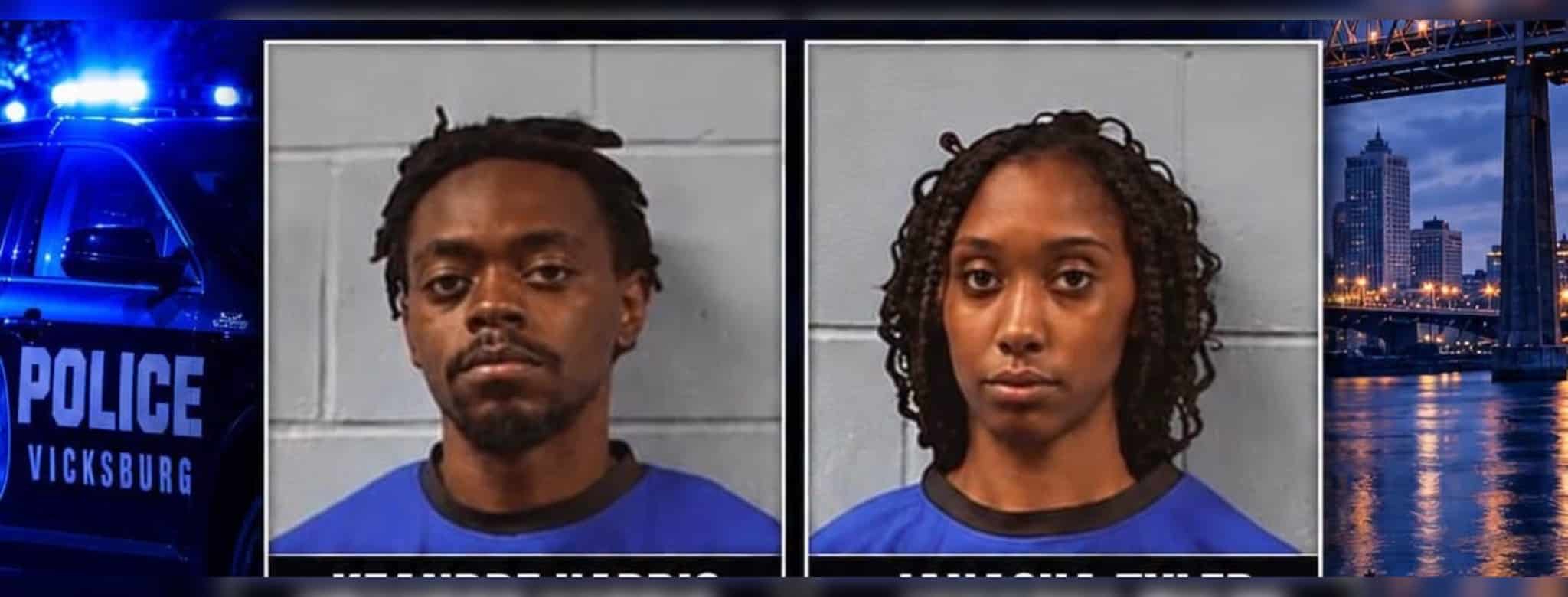 Two individuals in blue police uniforms, one male and one female, with a police backdrop related to the Halls Ferry shooting.