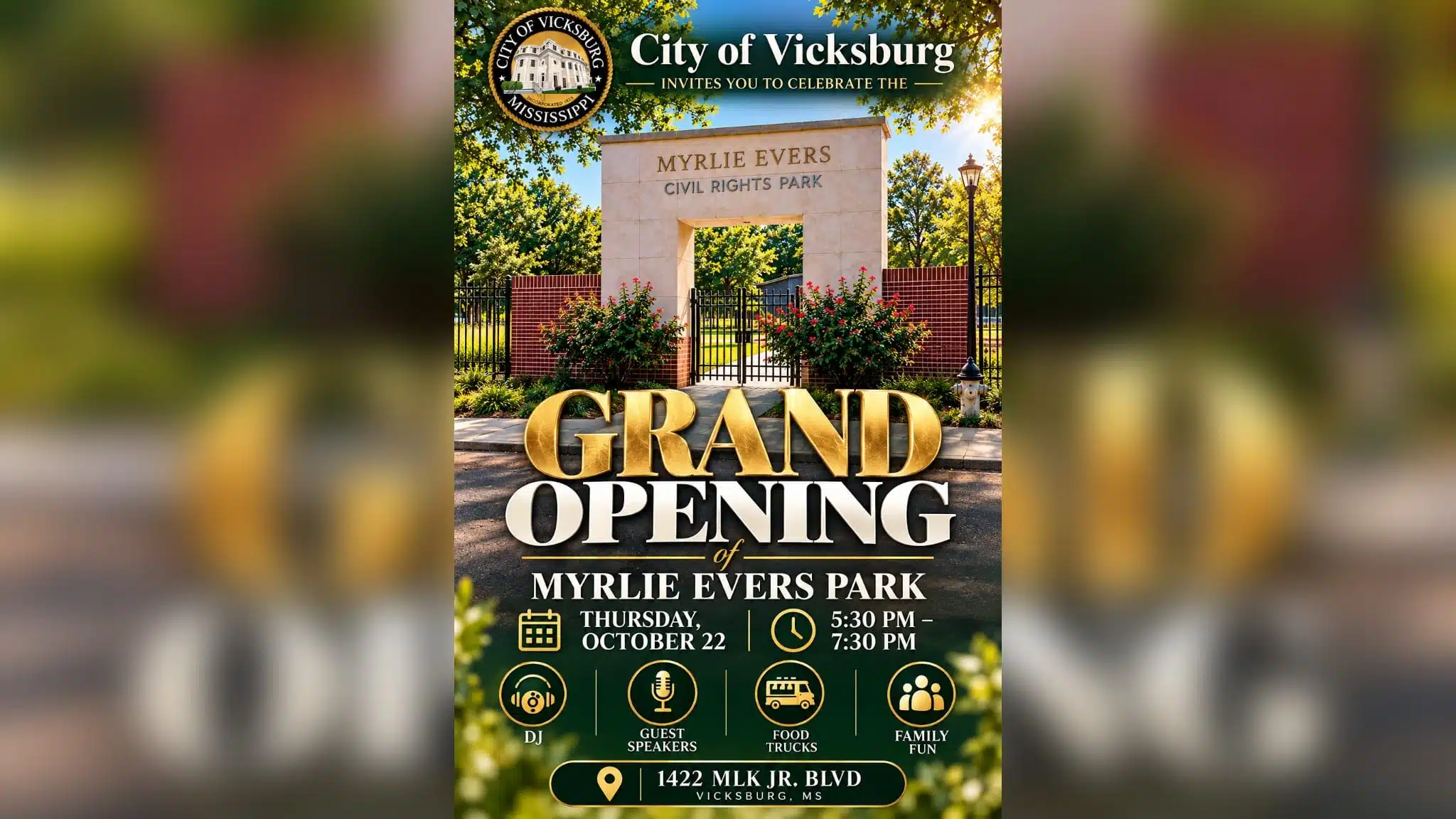 park opening — Myrlie Evers Civil Rights Park Grand Opening set for Oct. 22