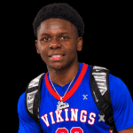 WC freshmen Ridgeland player in a blue Vikings basketball jersey with a backpack against a black background.