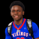 WC freshmen Ridgeland player in a blue Vikings basketball jersey with a backpack against a black background.
