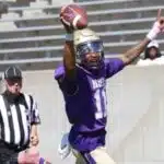 Alcorn State player celebrates after a touchdown during — Alcorn rolls past Arkansas Baptist 63-7 in a homecoming victory