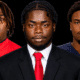 Three defensive linemen from Vicksburg in formal attire, showcasing their athleticism and teamwork.